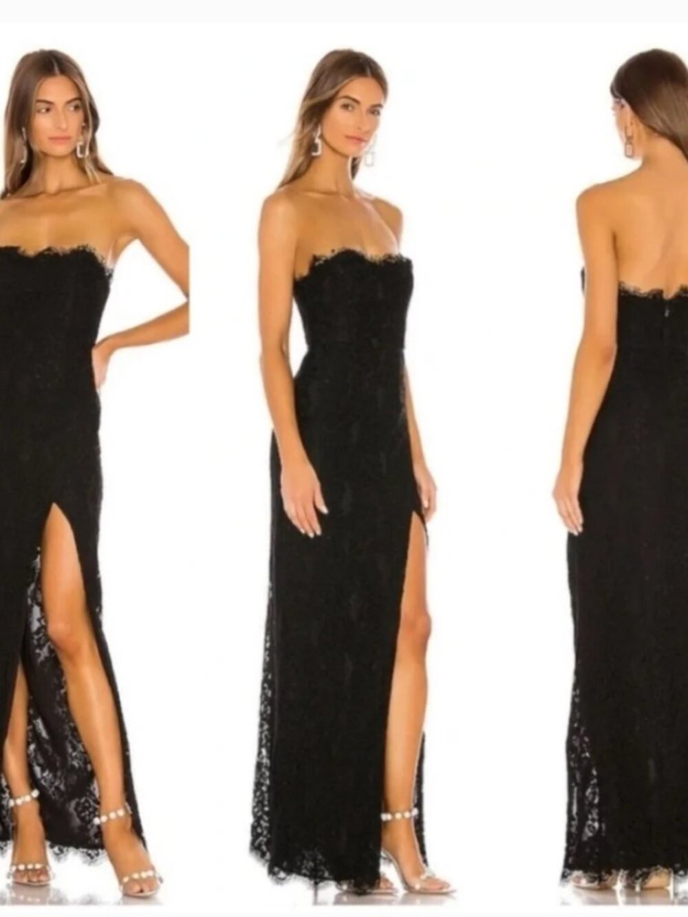 NBD Black Lace Strapless Evening Gown